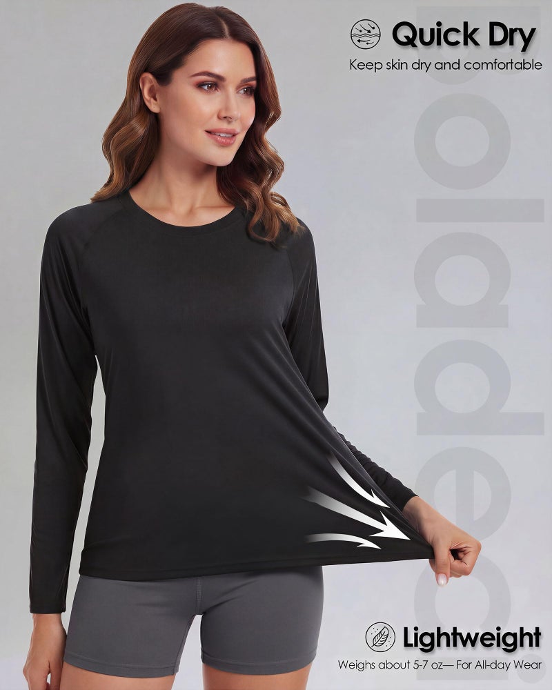 Boladeci Swim Shirt Womens Rash Guard Shirts Black Long Sleeve SPF Quick Dry UPF 50 Sun UV Protection Water Workout Tops S - Image 4